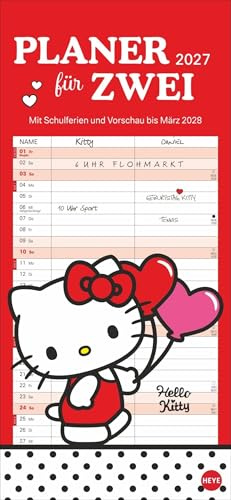Hello Kitty Planer für zwei 2027: Die Trend-Katze in einem praktischen Partnerkalender 2027 mit Platz für Notizen. Monat für Monat Illustrationen der Comic-Kultkatze. Format 16 x 34,7 cm