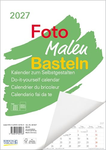 Foto-Malen-Basteln A4 weiß Notice 2027: Fotokalender zum Selbstgestalten. Do-it-yourself Kalender mit festem Fotokarton und Platz für Geburtstage/Notizen.