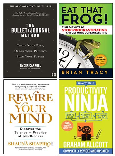 The Bullet Journal Method, Eat That Frog!, Rewire Your Mind, How to be a Productivity Ninja 4 Books Collection Set