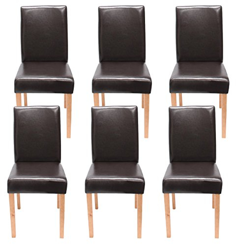 Mendler 6er-Set Esszimmerstuhl Stuhl Küchenstuhl Littau - Kunstleder, braun, helle Beine