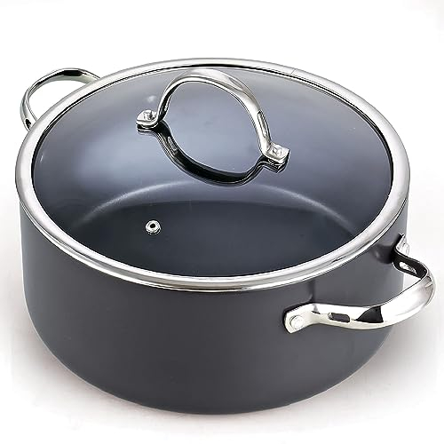 Cooks Standard 02490 Classic Dutch Oven Casserole Hard Anodized Nonstick Stockpot, Aluminum Tempered Glass, Black-Non Induction
