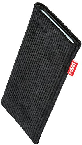 fitBAG Retro Schwarz Handytasche für Nokia 3310 2017 Tasche aus Cord-Stoff mit Microfaserinnenfutter | Hülle mit Reinigungsfunktion | Made in Germany