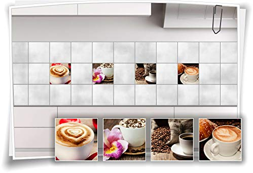 Medianlux Fliesen-Aufkleber Fliesen-Bild Kaffee Cappuccino Latte-Macchiato Espresso Kaffeebohnen Küche Deko Folie Coffee, 15x15cm