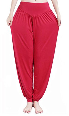MEISHINE® Damen Modal Elastisch Haremshose Pluderhose Pumphose Ideal für Sport Yoga Tanz Jogging Dance (3XL, Weinrot)