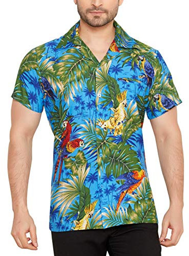 CLUB CUBANA Men's Regular Fit Classic Short Sleeve Casual Floral Hawaiian Shirt L