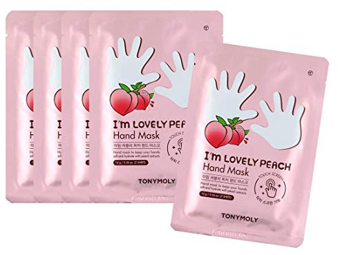 TONYMOLY Lovely Peach Hand Mask for Hydrating Dry, Rough Hands, 5 Pack