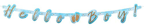 Boland 53233 - Buchstaben-Girlande Hello Boy, Länge 140 cm, blau-gold, Hängedekoration, Baby-Party, Geburt, Junge