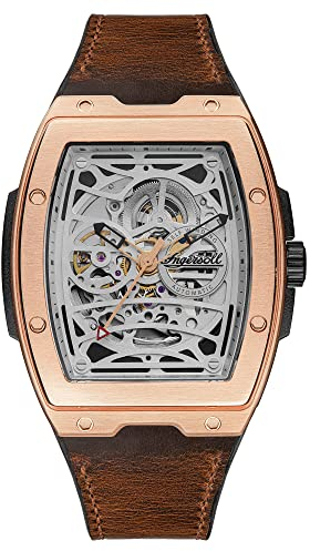 Ingersoll 1892 The Challenger Herren-Automatikuhr, 45 mm, mit silbernem Zifferblatt und braunem Horween-Lederarmband I12303