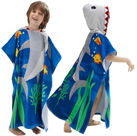 BANGSAUR Kinder Strand Pool Bad Kapuze Poncho Handtuch, 100 Baumwolle Surf Wickeltücher Wickel, Baby Kleinkind Mädchen Jungen 3-12 Jahre