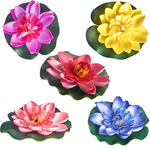 SSKHE 5 unidades de 10 cm de simulación artificial de loto de nenúfar accesorios para piscina, decoración de piscina de espuma de eva, flor inmortal, loto se puede utilizar en jardines, piscinas,