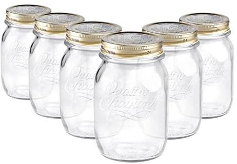 Bormioli Rocco Quattro Stagioni Glass Storage Jars - Traditional Kitchen Food Canister with Screw Top Lid - 500ml - Pack of 6