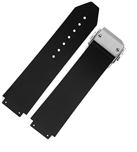HAODEE Für Hublot -Riemen URKNALL Authentic Watchband Edelstallschnalle Free Tool New Black Silicon Männer Gummi -Uhrband 25 * 19mm (Color : Black Stripe, Size : 25X19mm)