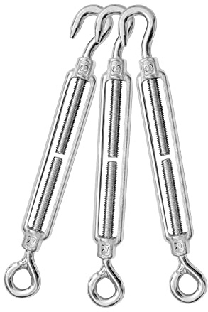 Jamiikury 3PCS M8 Hook & Eye Turnbuckle 304 Stainless Steel Turnbuckle Wire Rope Tension Heavy Duty Turnbuckles for Cable Railing Wire Rope Hardware Kit (M8, Hook & Eye)