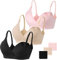 Vinfact Nursing Bra 3 Pack Seamless V Neck Maternity Bra Women Pregnancy Breastfeeding Bra（A-Black,Nude,Pink,S）