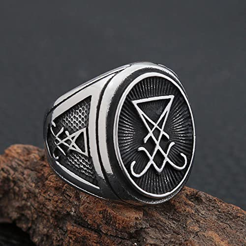 XJruixi Vintage Lucifer Satan Signet Ring Men Gothic Satan Cross Ring Stainless Steel Amulet Fashion Jewelry Wholesale Size7-13