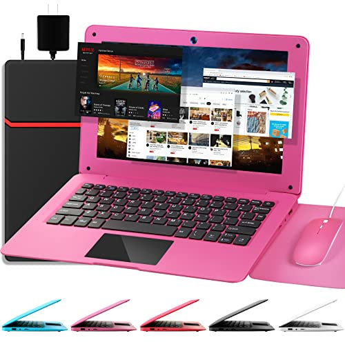 G-Anica Laptop Computer(10.1 inch), Quad Core Powered by Android 12.0, Netbook Computer with WiFi and Bluetooth, Mini Laptop for Kids and Adults(PINK)