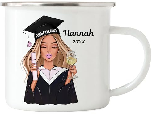Kiddle-Design Bachelor Master Abitur 2026 Emaille Tasse Abschluss Personalisiert Geschenk Name Absolventin Doktor Damen Frauen Schulabschluss Abi