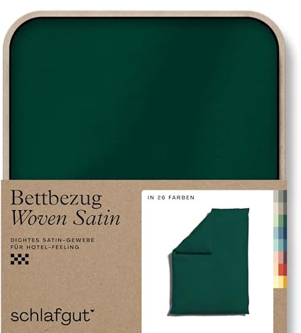 schlafgut Woven Satin Bettwäsche 135x200cm Bettdecke Bezug einzeln, Green Deep Uni in Hotelqualität mit 100% Baumwolle