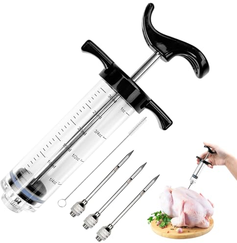 Avesteir 3 Nadeln 1 Reinigungsbürste 30ml Fleischspritze für Fleisch, Marinadenspritze für BBQ, Pökelspritze aus Kunststoff, Injektionsspritze, Marinierspritze, Fleisch Spritze, Meat Injector