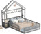 Kinderbett Hausbett doppelbett 140 x 200cm Holzbett für Kinder mit Rausfallschutz Bettgestell Kinderbetten mit Nachttischen,vielseitiges Holz Kinderbett,Grey