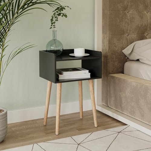 URBNLIVING Modern Bedside Table Storage Display Unit with 2 Shelves & Solid Pinewood Legs