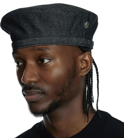 UNDERCONTROL Extragroße übergroße Baskenmütze für Maler und Künstler, für große XXL-Köpfe, handgenähtes Stahletikett, verstellbar, verblasst Nicht, Denim, Unisex, XL, koreanisch (Denimschwarz)