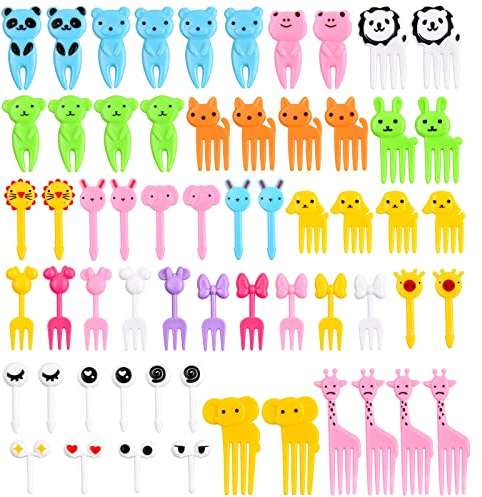 60 Pezzi Forchetta per Frutta Animale Cartoni, Frutta Forchettine Bambini, Forchette Frutta Dessert per Bambini Plastica, Accessori per la Scatola del Pranzo, Feste, tè Pomeridiano