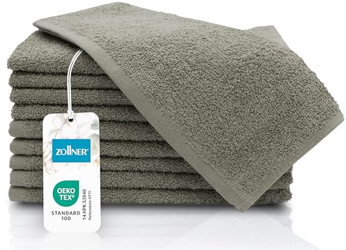 ZOLLNER 10er Set Gästehandtücher - kleine und Flauschige Handtücher in 30x50 cm - waschbar bis 60°C - Baumwolle - in Taupe - Hotelqualität - Oeko Tex® Zertifiziert