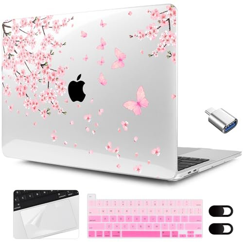 MEEgoodo Schutzhülle für MacBook Pro 13 Zoll 2022 2021 2020 A2338 M2/M1 A2251 A2289 mit Touch-ID, transparente Laptop-Hartschale mit Tastatur-Webcam-Abdeckung und Trackpad-Folie und Typ-C-Adapter,