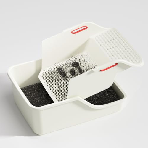 Furrilia Semi Enclosed Cat Litter Box High Side, XL Large Sifting Litter Box with Sand Filter Shovel Cat Litter Tray Easy Clean