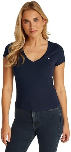 Tommy Jeans Donna T-Shirt Maniche Corte Slim con Scollo a V, Blu (Dark Night Navy), XXS