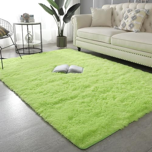 XUEDNGM Shaggy Hochflor Teppich Fellteppich 90 x 130 cm Waschbar Flauschig Weich rutschfest Moderne Deko Teppich Wohnzimmer Flauschig Teppich Flauschiger für Wohnzimmer, Schlafzimmer, hellgrün