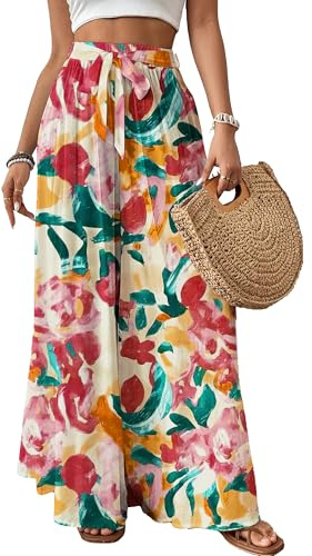 Bsubseach Women High Wasited Flowy Floral Palazzo Pants Dark Red M