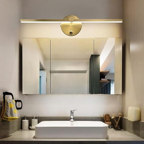 LOGT Lampe à Miroir LED Variable Avec Interrupteur, Applique Murale 300° Pivotant, Éclairage de Maquillage Intérieur pour Salle de Bain Armoire, D'or
