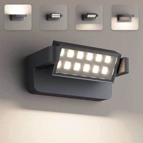 Aipsun 24W Außenwandleuchte Außenlampe Anthrazit, LED Wandleuchte Innen/Außen Wandlampe mit Schwenkbar LED Panel, IP65 Wasserdicht aussenlampe wand, Neutralweiß außenleuchte 4500K für Garten Haustür