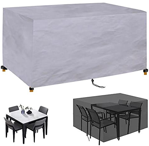 Funda para muebles de exterior, impermeable, resistente al viento, anti UV, para mesa de jardín, 240 x 100 x 90 cm, tela Oxford plateada