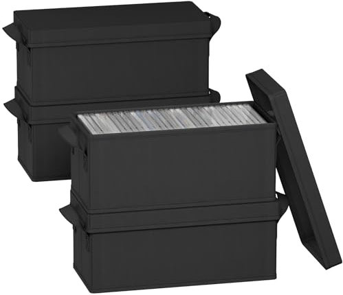 Lifewit Confezione da 4 contenitori impilabili per CD, contenitore per DVD pieghevole con coperchio, può contenere fino a 30 DVD per casa e auto, colore: nero