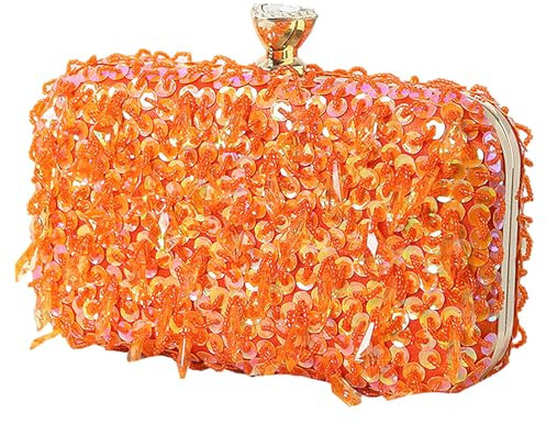 Jamron Damen Glitzer Ballförmig Abendtasche Strass Pailletten Clutch Tasche SN071291 Orange