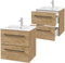 .Deftrans - Waschtisch mit Unterschrank 50 cm breit Set mit zwei Schubladen - Waschbecken mit Unterschrank hängend in der Farbe Eiche - Waschtischunterschrank mit Waschbecken - Maße: 50 x 50 x 45,6 cm