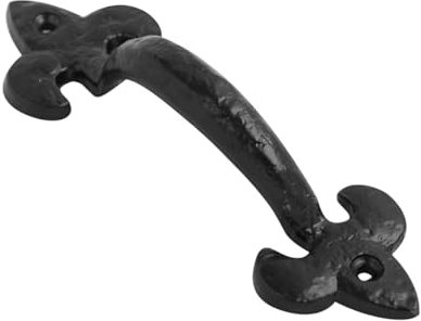 Poignée de porte décorative en fonte motif fleur de lys, 178 mm, noir