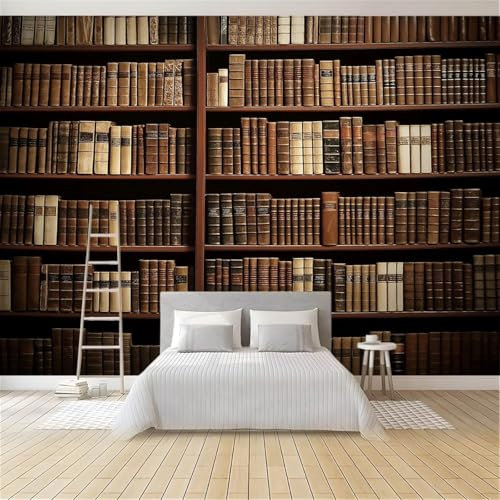 Buohwiwe Mural Wallpaper Vintage Book, 3D Panoramic Photo Wallpaper Bookshelf Non-Woven Murals 250x175 cm Art Print Wall Mural Bedrooms Living Room Modern Design Poster Picture q7723