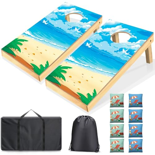 Cornhole Verordnung Größe 60x30cm Massivholz Sackloch Spiel Set mit 2 Corn Hole Boards, 8 Sitzsack und 1 Tragetasche Cornhole Spiel für Draußen Strand Erwachsene Wettbewerbe Wurfspiel Corn Hole Spiel