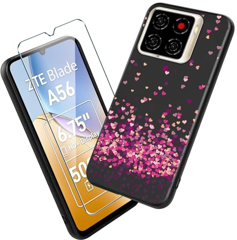 Xiangyun Handyhülle für ZTE Blade A56 Hülle mit 1 stück Gehärtetem Glas Protection Schutzfolien, Schwarz Silikon Soft Crystal Black Kratzfest TPU Schutzhülle Case (6.75 WM85)