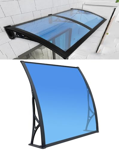 Genérico Toldo for Puerta de Entrada, toldo Exterior for Ventana con Soporte de Aluminio, protección UV, Lluvia y Nieve, Cubierta de policarbonato for Entrada, balcón y Garaje, Color Azul.(100x360cm)