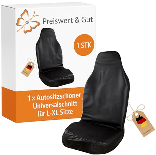 Preiswert&Gut Sitzbezug 200x70cm Kunstleder Universal – Reißfester Werkstattschoner & Autositzschoner, farbbeständig, pflegeleicht, Wasserdicht ideal als robuster Schonbezug Model (Schwarz Premium L)
