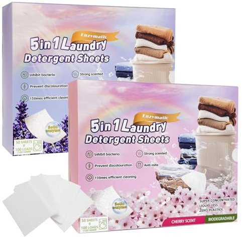 Waschmittel Blätter - 2er-Pack, Jedes Für 100 Wäschen, Für Die Waschmaschine, Tiefenreinigend, Und Ohne Phosphate, Sanft Für Alle Textilien, Reisepraktisch, Für Jede Familie