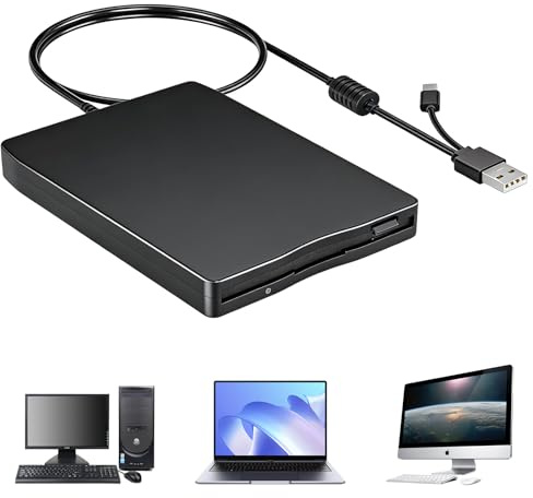 GBKDQQ Unidad de disquete externa USB portátil FDD 1,44 MB 3,5 pulgadas: Slimline Floppy Disk Drive Lector de tarjetas externas Accesorios de ordenador Extraíble Externo Compatible con PC y MAC, Plug