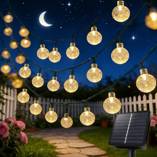 Liyade Solar-Lichterkette 8 m 40 LED, Kristallkugeln, IP65 | Warmweiß, 8 Modi und wasserdicht, für Garten, Terrasse, Balkon und Partys