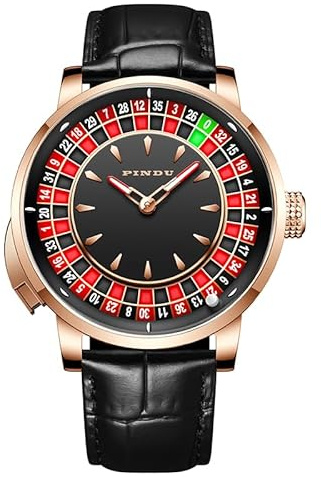 P PINDUER 1.8 inch Roulette-Uhr Herren Uhr，Automatik Uhr Herren mit Japanischem NH35 Werk，5ATM Wasserfest Herrenuhr Automatik，Roulette Design Automatikuhr Herren