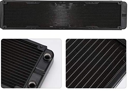 Eminchu Radiador de Refrigeración por Agua de Aleación de Aluminio Negro de 480 Mm, Radiador Separador de Agua Incorporado, Intercambiador de Calor de 18 Tubos para Sistemas de Refrigeración Líquida